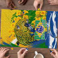 Brazil Independence Day Puzzle Roaring Jaguar Christ Redeemer Tropical Floral