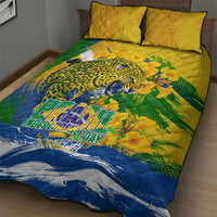 Brazil Independence Day Quilt Bed Set Roaring Jaguar Christ Redeemer Tropical Floral