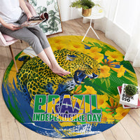 Brazil Independence Day Round Carpet Roaring Jaguar Christ Redeemer Tropical Floral