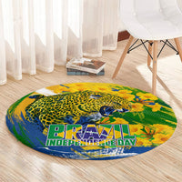 Brazil Independence Day Round Carpet Roaring Jaguar Christ Redeemer Tropical Floral
