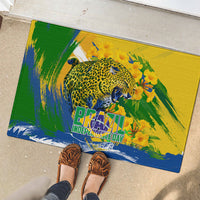 Brazil Independence Day Rubber Doormat Roaring Jaguar Christ Redeemer Tropical Floral