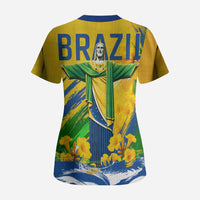 Brazil Independence Day Scrub Top Roaring Jaguar Christ Redeemer Tropical Floral