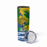 Brazil Independence Day Skinny Tumbler Roaring Jaguar Christ Redeemer Tropical Floral
