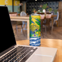 Brazil Independence Day Skinny Tumbler Roaring Jaguar Christ Redeemer Tropical Floral