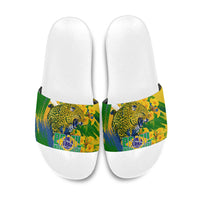 Brazil Independence Day Slide Sandals Roaring Jaguar Christ Redeemer Tropical Floral
