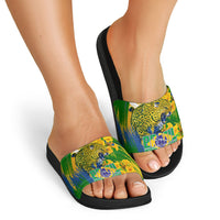 Brazil Independence Day Slide Sandals Roaring Jaguar Christ Redeemer Tropical Floral