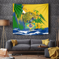 Brazil Independence Day Tapestry Roaring Jaguar Christ Redeemer Tropical Floral