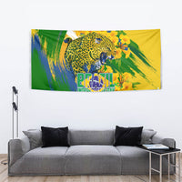 Brazil Independence Day Tapestry Roaring Jaguar Christ Redeemer Tropical Floral