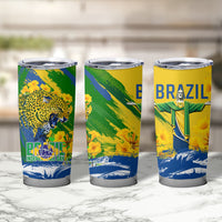 Brazil Independence Day Tumbler Cup Roaring Jaguar Christ Redeemer Tropical Floral