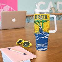 Brazil Independence Day Tumbler With Handle Roaring Jaguar Christ Redeemer Tropical Floral