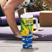 Brazil Independence Day Tumbler With Handle Roaring Jaguar Christ Redeemer Tropical Floral