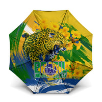 Brazil Independence Day Umbrella Roaring Jaguar Christ Redeemer Tropical Floral