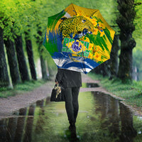Brazil Independence Day Umbrella Roaring Jaguar Christ Redeemer Tropical Floral