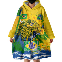 Brazil Independence Day Wearable Blanket Hoodie Roaring Jaguar Christ Redeemer Tropical Floral