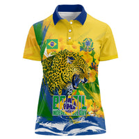 Brazil Independence Day Women Polo Shirt Roaring Jaguar Christ Redeemer Tropical Floral