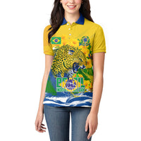 Brazil Independence Day Women Polo Shirt Roaring Jaguar Christ Redeemer Tropical Floral