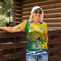 Brazil Independence Day Women Polo Shirt Roaring Jaguar Christ Redeemer Tropical Floral