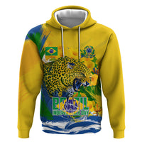 Brazil Independence Day Zip Hoodie Roaring Jaguar Christ Redeemer Tropical Floral