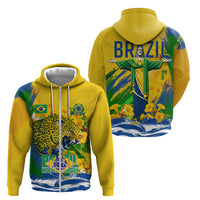 Brazil Independence Day Zip Hoodie Roaring Jaguar Christ Redeemer Tropical Floral
