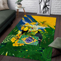 Brazil Independence Day Area Rug One Nation One Heart - Tropical Toucan Macaw Christ Redeemer
