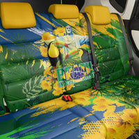 Brazil Independence Day Back Car Seat Cover One Nation One Heart - Tropical Toucan Macaw Christ Redeemer