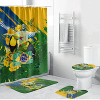 Brazil Independence Day Bathroom Set One Nation One Heart - Tropical Toucan Macaw Christ Redeemer