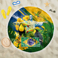 Brazil Independence Day Beach Blanket One Nation One Heart - Tropical Toucan Macaw Christ Redeemer