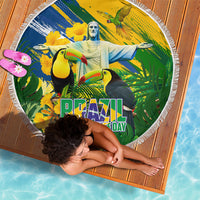 Brazil Independence Day Beach Blanket One Nation One Heart - Tropical Toucan Macaw Christ Redeemer