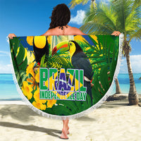Brazil Independence Day Beach Blanket One Nation One Heart - Tropical Toucan Macaw Christ Redeemer