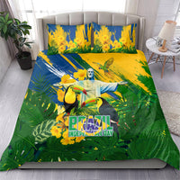 Brazil Independence Day Bedding Set One Nation One Heart - Tropical Toucan Macaw Christ Redeemer