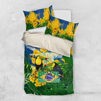 Brazil Independence Day Bedding Set One Nation One Heart - Tropical Toucan Macaw Christ Redeemer