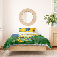 Brazil Independence Day Bedding Set One Nation One Heart - Tropical Toucan Macaw Christ Redeemer