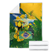 Brazil Independence Day Blanket One Nation One Heart - Tropical Toucan Macaw Christ Redeemer
