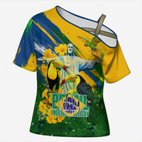 Brazil Independence Day Cross Shoulder Shirt One Nation One Heart - Tropical Toucan Macaw Christ Redeemer