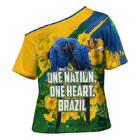Brazil Independence Day Cross Shoulder Shirt One Nation One Heart - Tropical Toucan Macaw Christ Redeemer