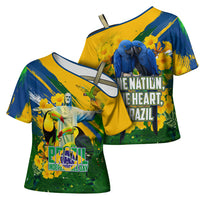 Brazil Independence Day Cross Shoulder Shirt One Nation One Heart - Tropical Toucan Macaw Christ Redeemer