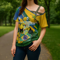 Brazil Independence Day Cross Shoulder Shirt One Nation One Heart - Tropical Toucan Macaw Christ Redeemer