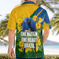 Brazil Independence Day Hawaiian Shirt One Nation One Heart - Tropical Toucan Macaw Christ Redeemer