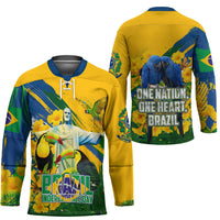 Brazil Independence Day Hockey Jersey One Nation One Heart - Tropical Toucan Macaw Christ Redeemer