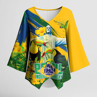 Brazil Independence Day Kimono Sleeve Blouse One Nation One Heart - Tropical Toucan Macaw Christ Redeemer