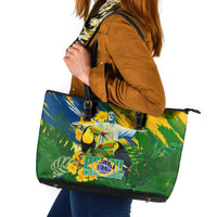 Brazil Independence Day Leather Tote Bag One Nation One Heart - Tropical Toucan Macaw Christ Redeemer