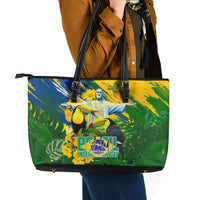 Brazil Independence Day Leather Tote Bag One Nation One Heart - Tropical Toucan Macaw Christ Redeemer