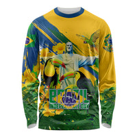 Brazil Independence Day Long Sleeve Shirt One Nation One Heart - Tropical Toucan Macaw Christ Redeemer