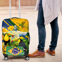 Brazil Independence Day Luggage Cover One Nation One Heart - Tropical Toucan Macaw Christ Redeemer
