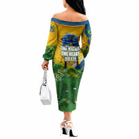 Brazil Independence Day Off The Shoulder Long Sleeve Dress One Nation One Heart - Tropical Toucan Macaw Christ Redeemer