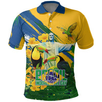 Brazil Independence Day Polo Shirt One Nation One Heart - Tropical Toucan Macaw Christ Redeemer
