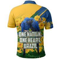 Brazil Independence Day Polo Shirt One Nation One Heart - Tropical Toucan Macaw Christ Redeemer