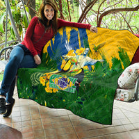 Brazil Independence Day Quilt One Nation One Heart - Tropical Toucan Macaw Christ Redeemer