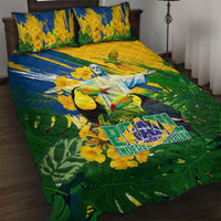Brazil Independence Day Quilt Bed Set One Nation One Heart - Tropical Toucan Macaw Christ Redeemer