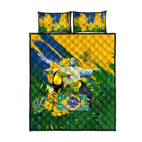 Brazil Independence Day Quilt Bed Set One Nation One Heart - Tropical Toucan Macaw Christ Redeemer